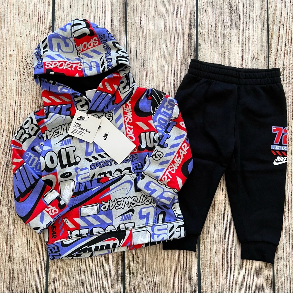 B1- NWT black blue NIKE 2 pc hoodie jacket pants set baby boys 12 months
